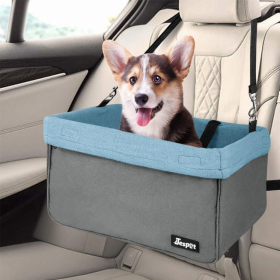 JESPET & GOOPAWS Dog Booster Seats for Cars, Portable Dog Car Seat Travel Carrier with Seat Belt for 24lbs Pets (Color: Grey)
