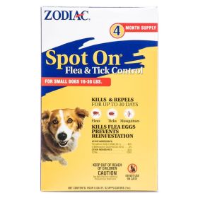 Zodiac Spot on Flea & Tick Controller for Dogs (Size: Small Dogs 16-30 lbs (4 Pack))