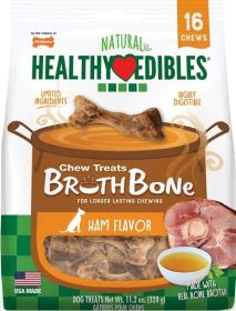Nylabone Natural Healthy Edibles Broth Bone Chew Treats - Ham Flavor (Size: Small 16  Count)