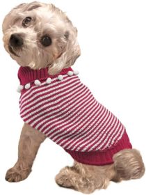 Fashion Pet Pom Pom Stripe Dog Sweater (Size: X-Small Raspberry)
