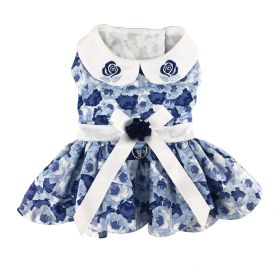 Blue Rose Harness Dress with Matching Leash (Size: X-Small)