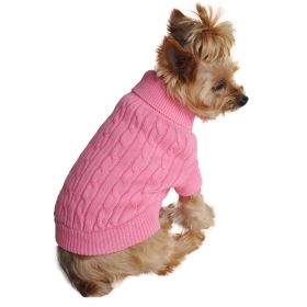 Dog Cable Knit 100% Cotton Sweater       Candy Pink (Size: XX-Small)
