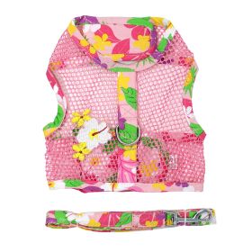 Cool Mesh Dog Harness with Leash - Pink Hawaiian Floral (Size: X-Small)