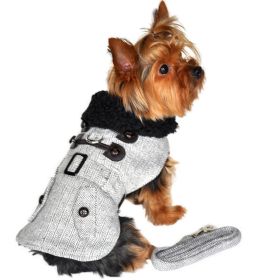 Grey Herringbone Dog Coat Harness with Matching Leash (Size: X-Small)