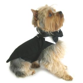 Black Dog Harness Tuxedo w/Tails, Bow Tie, and Cotton Collar (Size: X-Small)