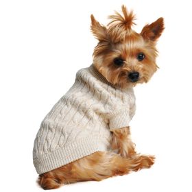 Dog Cable Knit 100% Cotton Sweater       Oatmeal (Size: XX-Small)