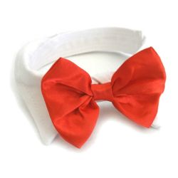 White Collar with Red Satin Bow Tie (Size: X-Small)