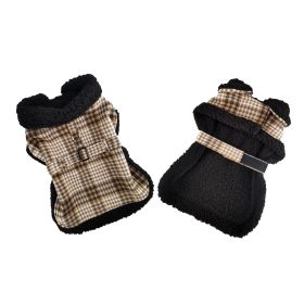Sherpa-Lined Dog Harness Coat - Brown & White Plaid (Size: X-Small)