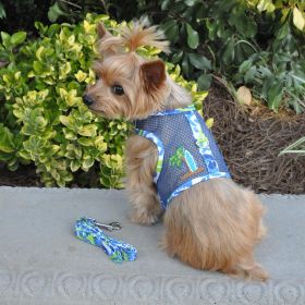 Surfboard Blue and Green Cool Mesh Dog Harness with Matching Leash (Size: X-Small)