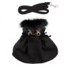 Black Wool  Dog Coat Harness  Fur Collar with Matching Leash