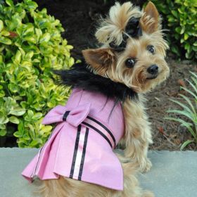 Pink Wool Classic Dog Coat Harness and Fur Collar with Matching Leash (Size: X-Small)