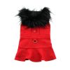 Red Wool Classic Dog Coat Harness and Fur Collar with Matching Leash
