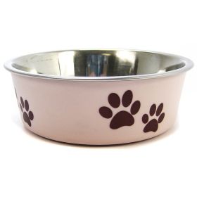 Loving Pets Stainless Steel & Light Pink Dish with Rubber Base Small (Size: 5.5 Diameter)