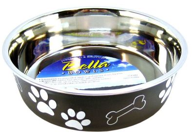 Loving Pets Stainless Steel & Espresso Dish with Rubber Base Medium (Size: 6.75 Diameter)