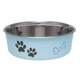 Loving Pets Stainless Steel & Light Blue Dish with Rubber Base Small (Size: 5.5 Diameter)