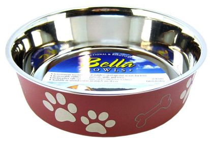 Loving Pets Stainless Steel & Merlot Dish with Rubber Base Large (Size: 8.5 Diameter)