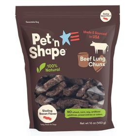 Pet 'n Shape Natural Beef Lung Chunx Dog Treats - Sizzling Bacon Flavor (Size: 1lb Bag)