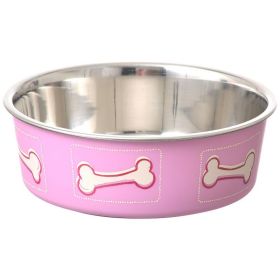 Loving Pets Stainless Steel & Coastal Pink Bella Bowl with Rubber Base Small (Size: 1.25 Cups 5.5"D x 2"H)