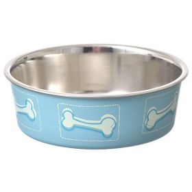 Loving Pets Stainless Steel & Coastal Blue Bella Bowl with Rubber Base Small (Size: 1,25 Cups 5.5"D x 2"H)