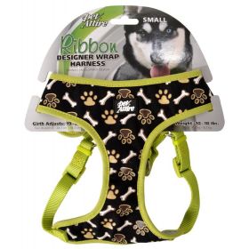 Pet Attire Ribbon Brown Paw & Bones Designer Wrap Adjustable Dog Harness (Size: 19"-23" Girth 5/8" Straps)