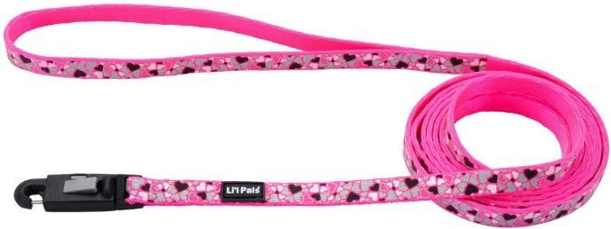 Li'L Pals Reflective Leash - Pink with Hearts (Size: 6'L x 3/8"W)