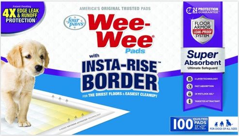Four Paws Wee Wee Insta Rise Border Quilted Pads (Size: 100  Count)