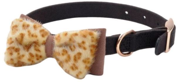 Coastal Pet Accent Microfiber Dog Collar (Size: Small Size 5/8" Wide Mod Black with Leopard Bow)