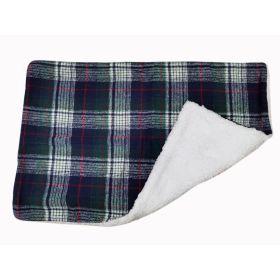 Sherpa-Lined Dog Blanket - Blue & Green Plaid (Size: One Size)