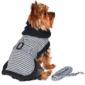 Black and White Classic Houndstooth Dog Harness Coat with Leash (Size: Large)
